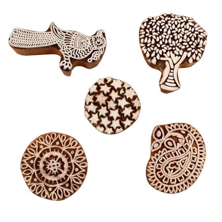 Set of 5 Piece New Mix Wooden Printing Blocks